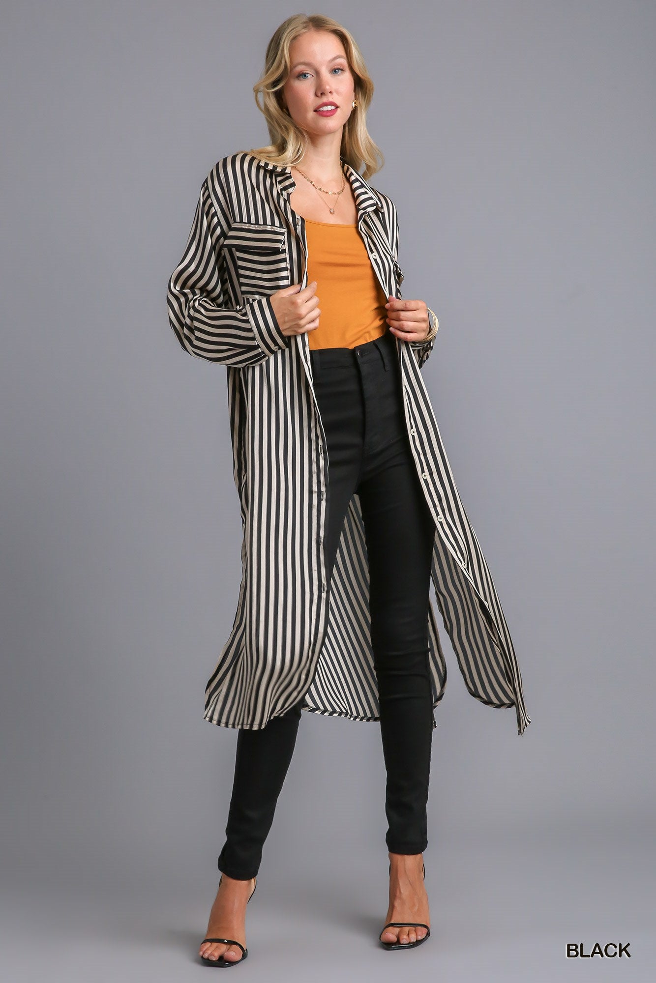 Stripped Long Sleeve Midi Dress