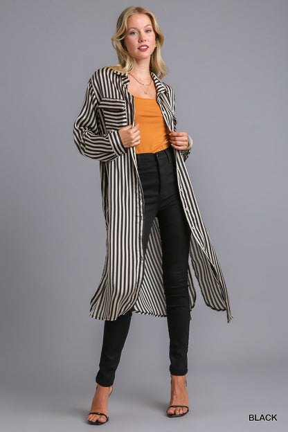 Stripped Long Sleeve Midi Dress