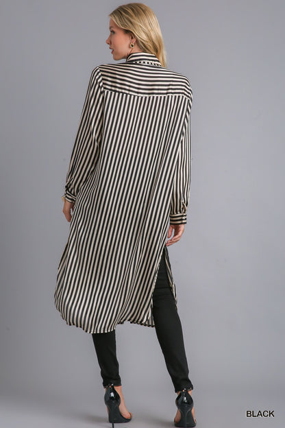 Stripped Long Sleeve Midi Dress