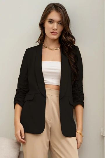 RUCHED SLEEVE BLAZER