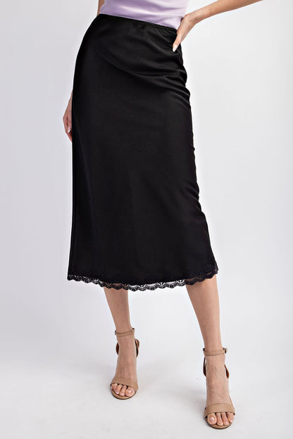Satin Lace Midi Skirt