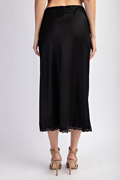 Satin Lace Midi Skirt