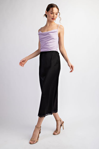 Satin Lace Midi Skirt