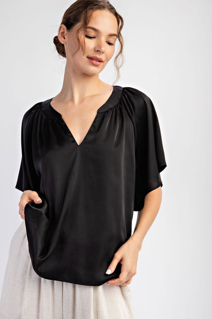 Pleated Notch Neck Top