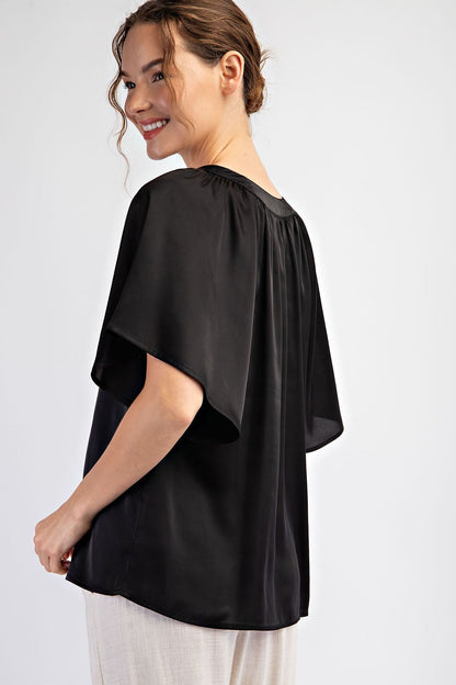 Pleated Notch Neck Top