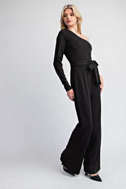 One Shoulder Waist Tie Jumpsuit
