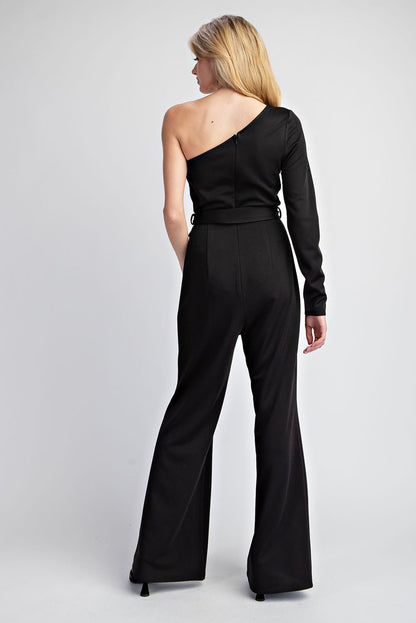 One Shoulder Waist Tie Jumpsuit