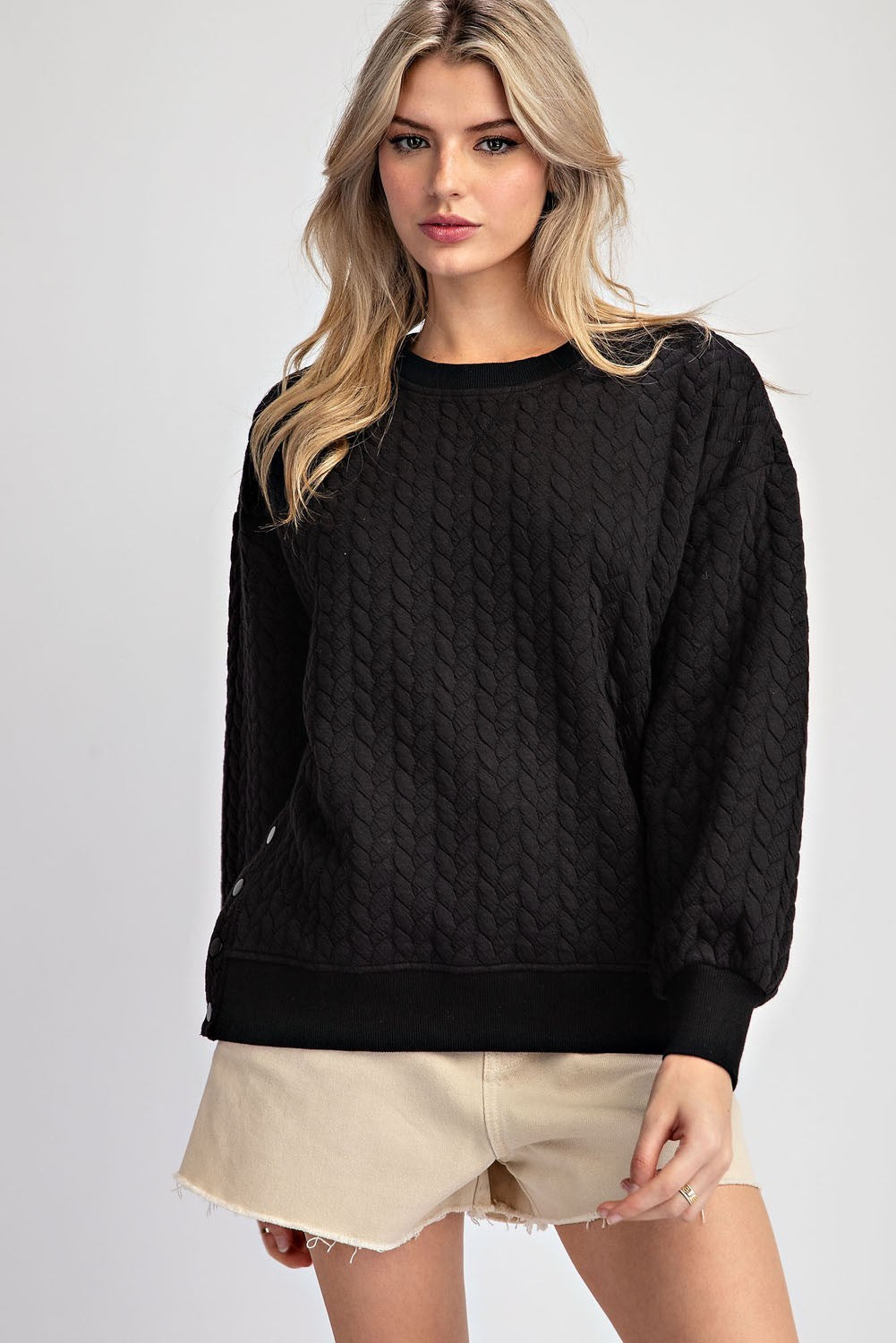 Textured Long Sleeve Button Top