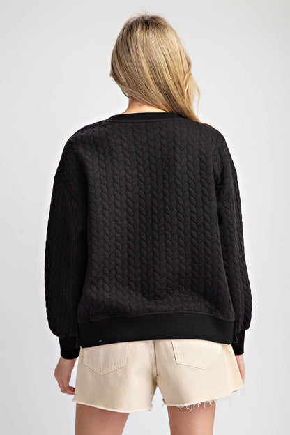 Textured Long Sleeve Button Top