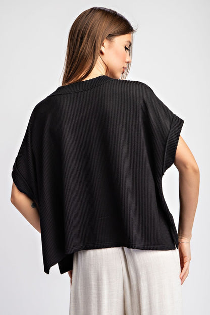 Textured V-Neck Short Sleeve Top
