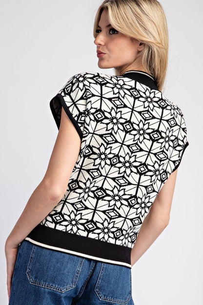 Geometric Short Sleeve Sweater Top