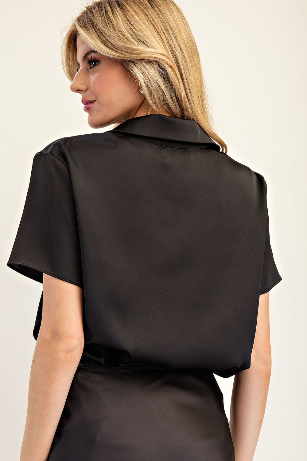 Satin Short Sleeve Blouse Top