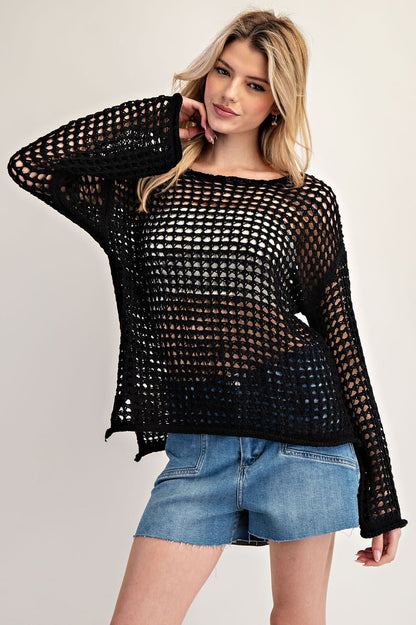 Crochet Knit Long Sleeve Sweater