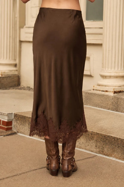 SATIN LACE HEM SKIRT