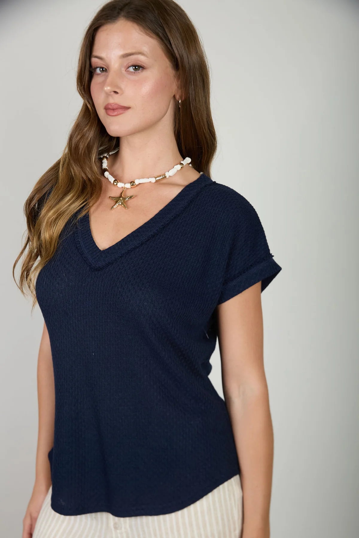 V Neck Drop Shoulder
