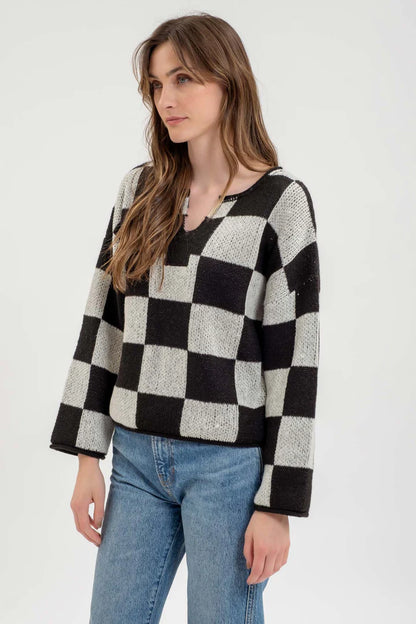 Checkered Knit Sweater