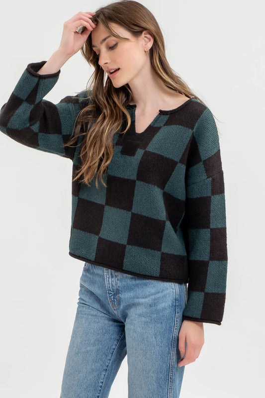 Checkered Knit Sweater