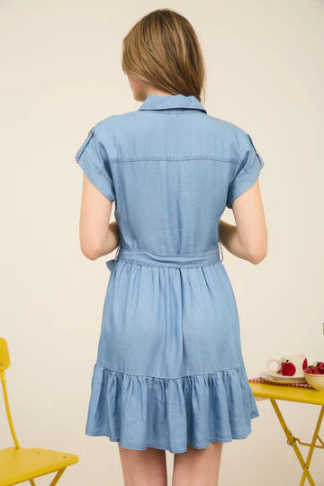 RUFFLE HEM BELTED DRESS