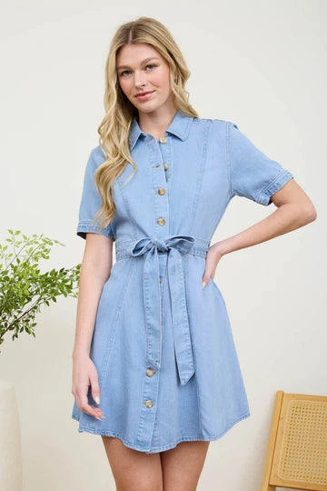 CHAMBRAY COLLARED DRESS