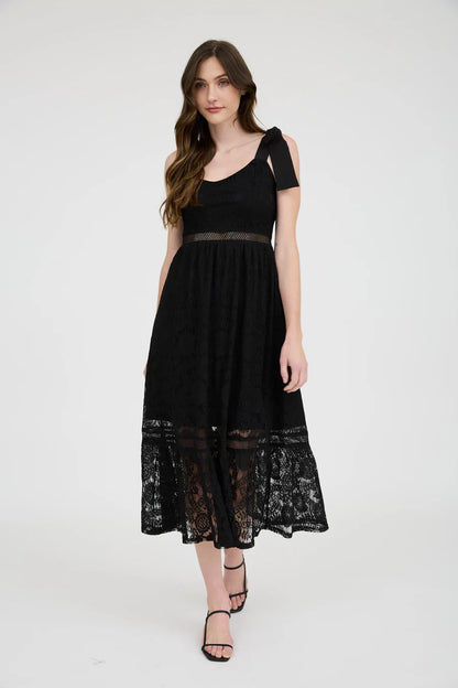 LACE SHEER TRIM MIDI DRESS