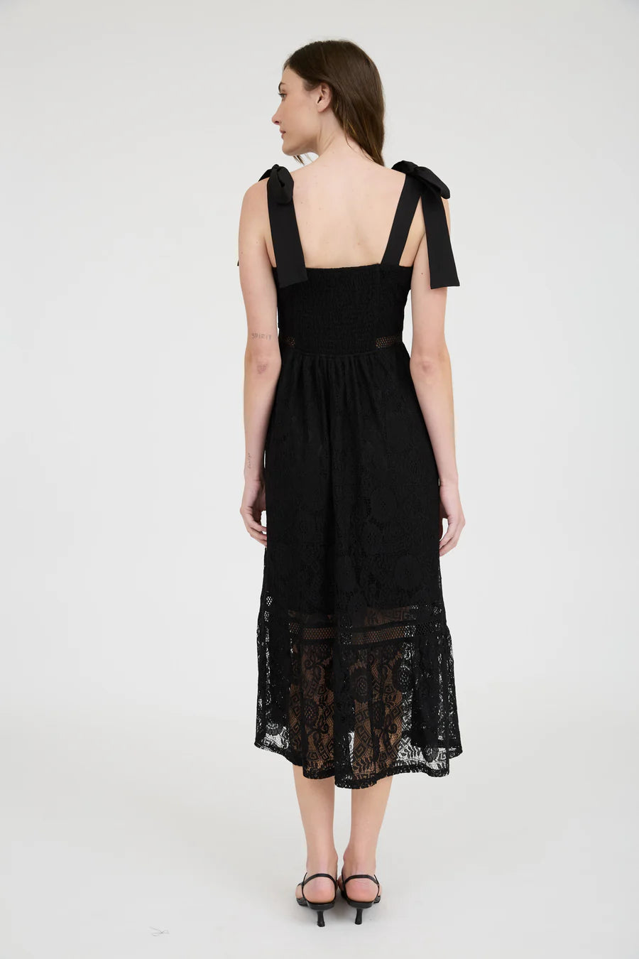 LACE SHEER TRIM MIDI DRESS
