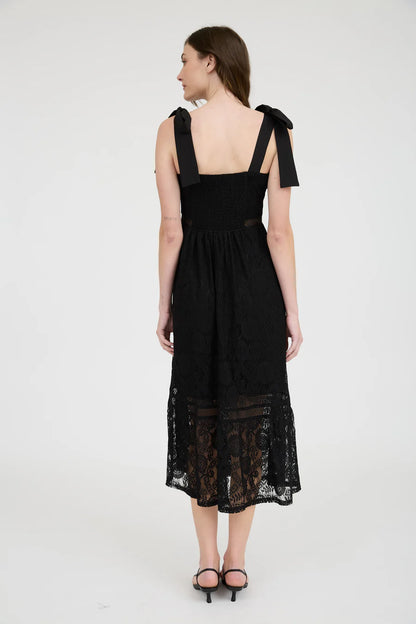 LACE SHEER TRIM MIDI DRESS