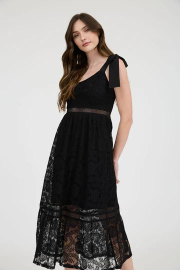 LACE SHEER TRIM MIDI DRESS