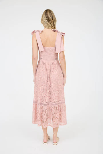 LACE SHEER TRIM MIDI DRESS