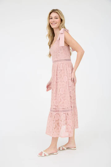 LACE SHEER TRIM MIDI DRESS