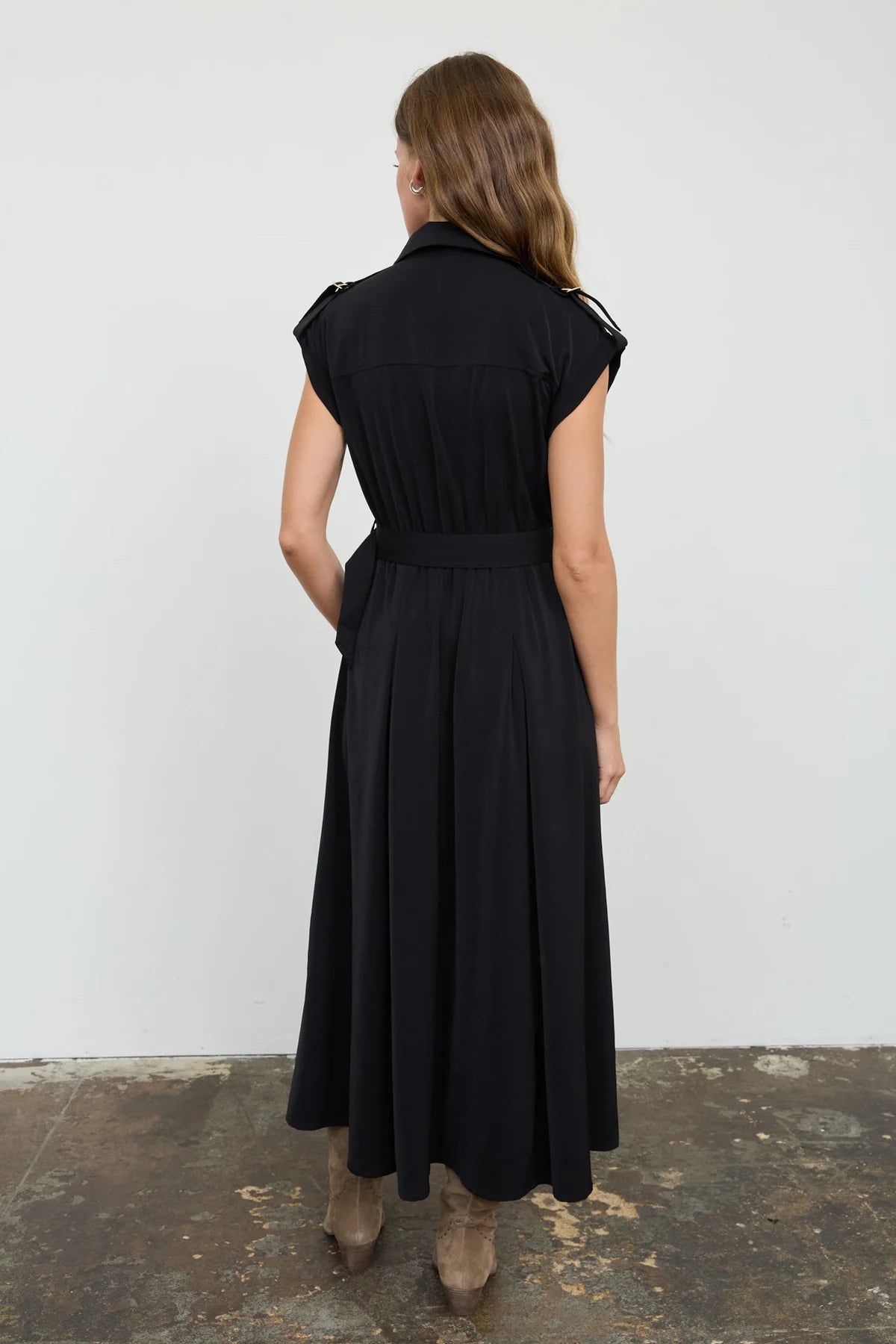 COLLARED BELTED MIDI
