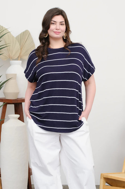 STRIPE CUFF SLEEVE KNIT