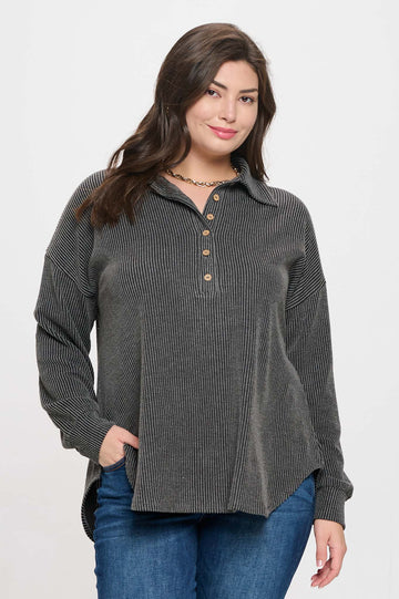 PINSTRIPE HALF BUTTON TOP