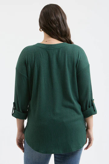 TAB SLEEVE HENLEY KNIT TOP