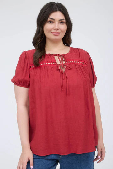 EYELET LACE TIE TOP
