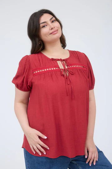 EYELET LACE TIE TOP
