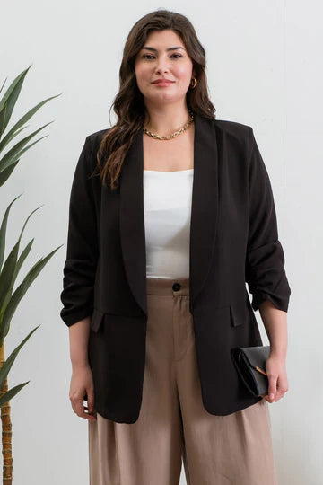 RUCHED SLEEVE BLAZER