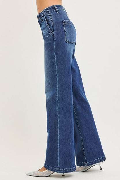 RISEN WIDE SLANTED JEANS-HIGH