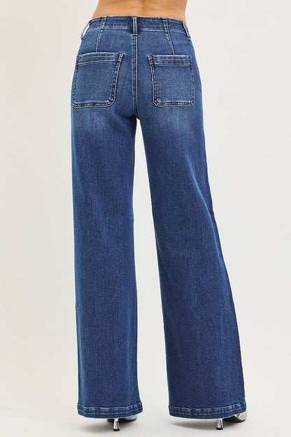 RISEN WIDE SLANTED JEANS-HIGH