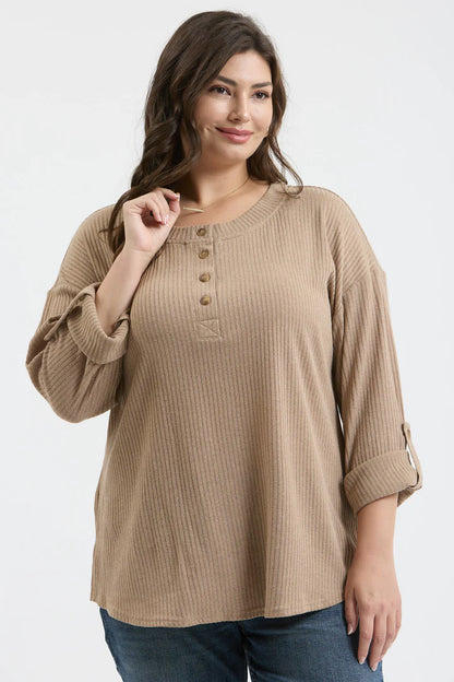 3/4 SLEEVE HENLEY TOP