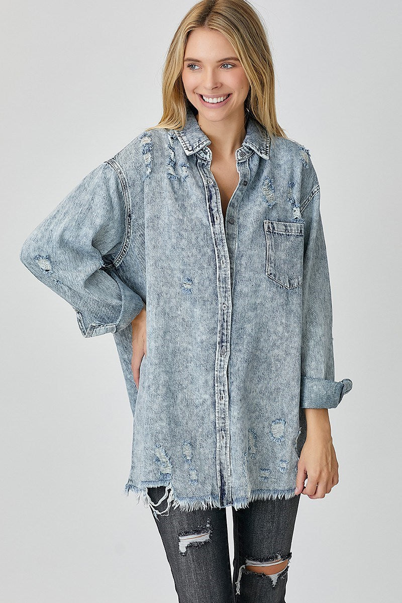 BALLOON SLEEVE DENIM DRESS