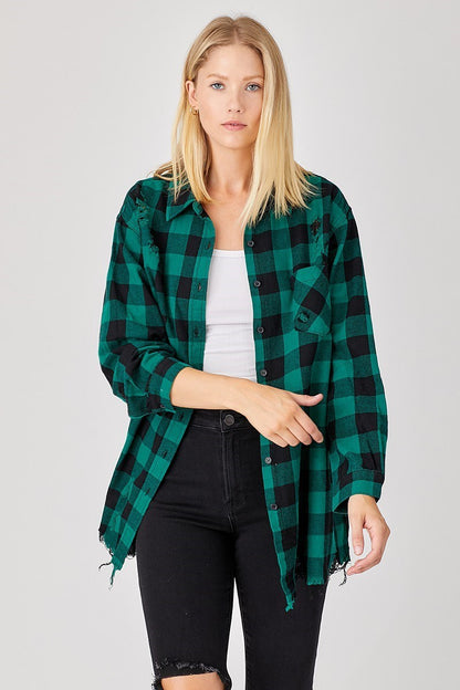 RISEN DISTRESSED LONG FLANNEL