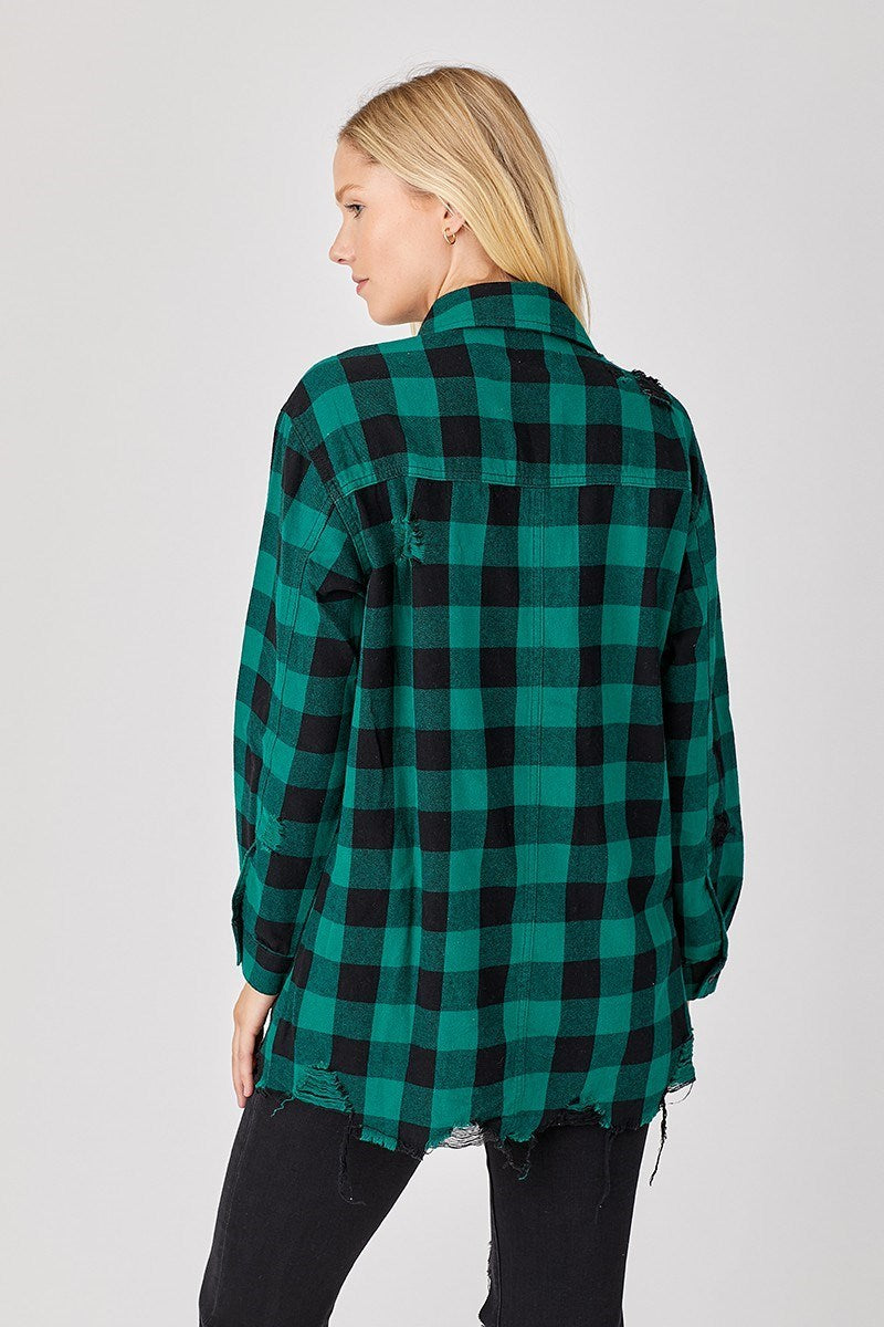 RISEN DISTRESSED LONG FLANNEL