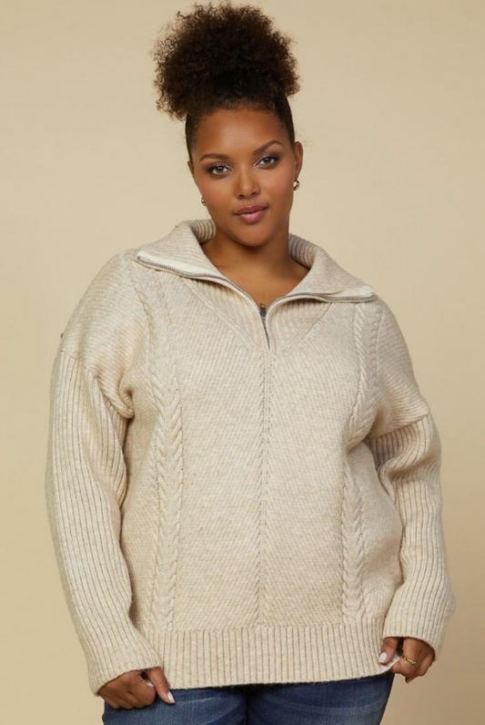 CABLE HALF ZIP SWEATER