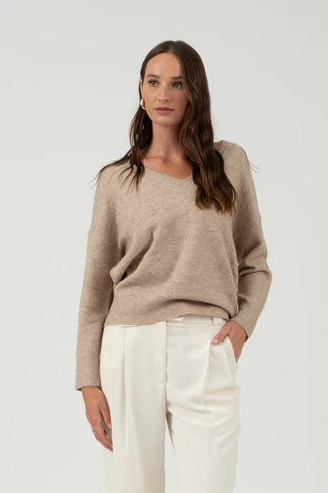 V Neck Drop Shoulder Sweater