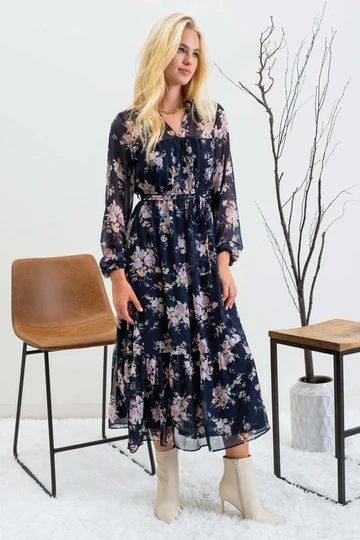 FLORAL SHEER MIDI DRESS