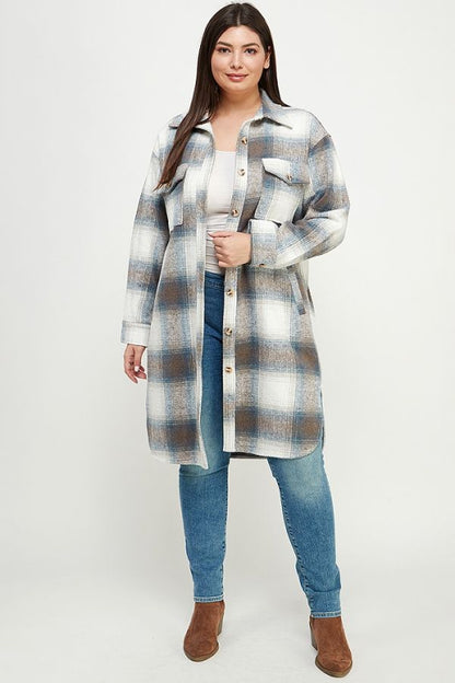 Plus Size Long Soft Flannel Front Shacket