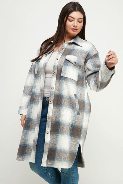 Plus Size Long Soft Flannel Front Shacket