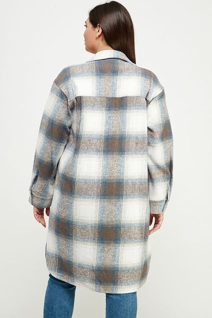 Plus Size Long Soft Flannel Front Shacket