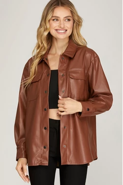 FAUX LEATHER BUTTON DOWN