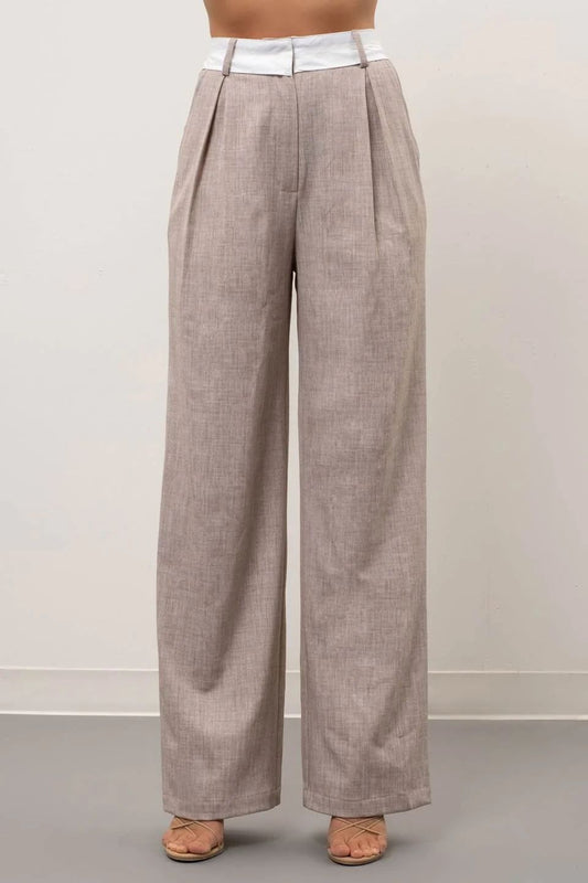 CONTRAST WIDE LEG PANTS